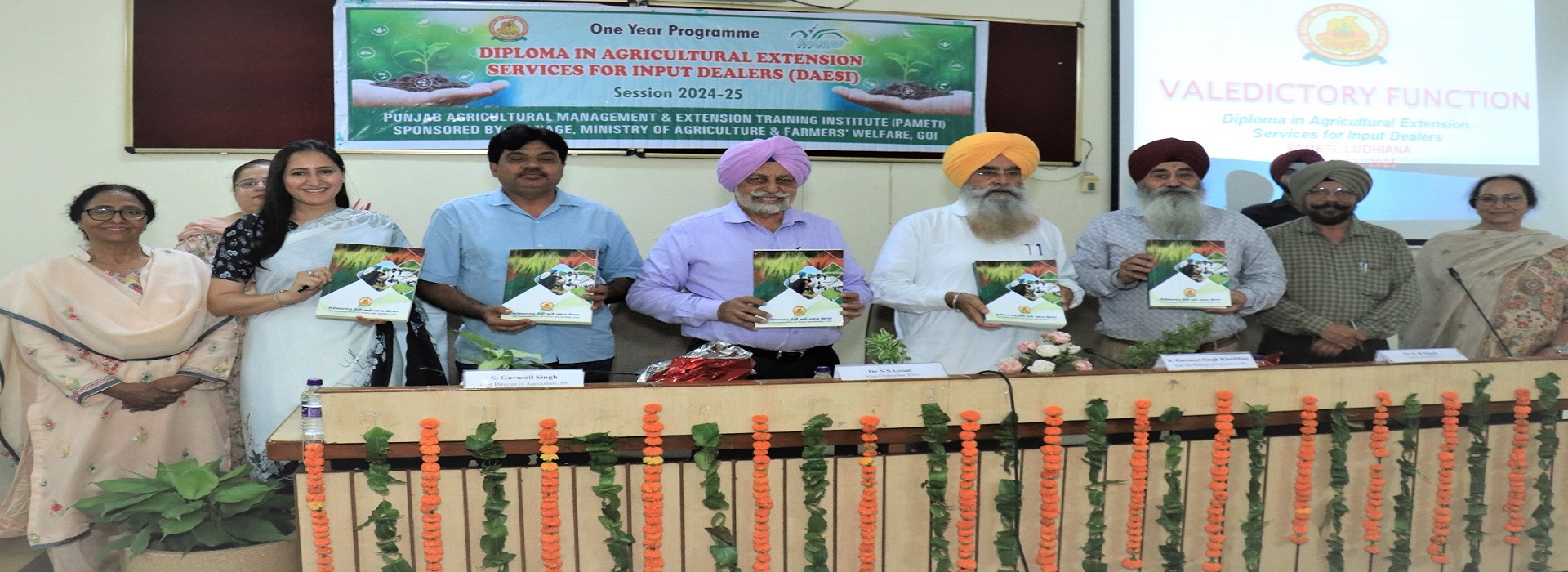 Sh. G S Khuddian, the Hon’ble Minister of Agriculture, Punjab, Dr S S Gosal, the worthy Vice Chancellor, PAU and other dignitaries during the DAESI Valedictory and Book Release Event on 27.06.25.