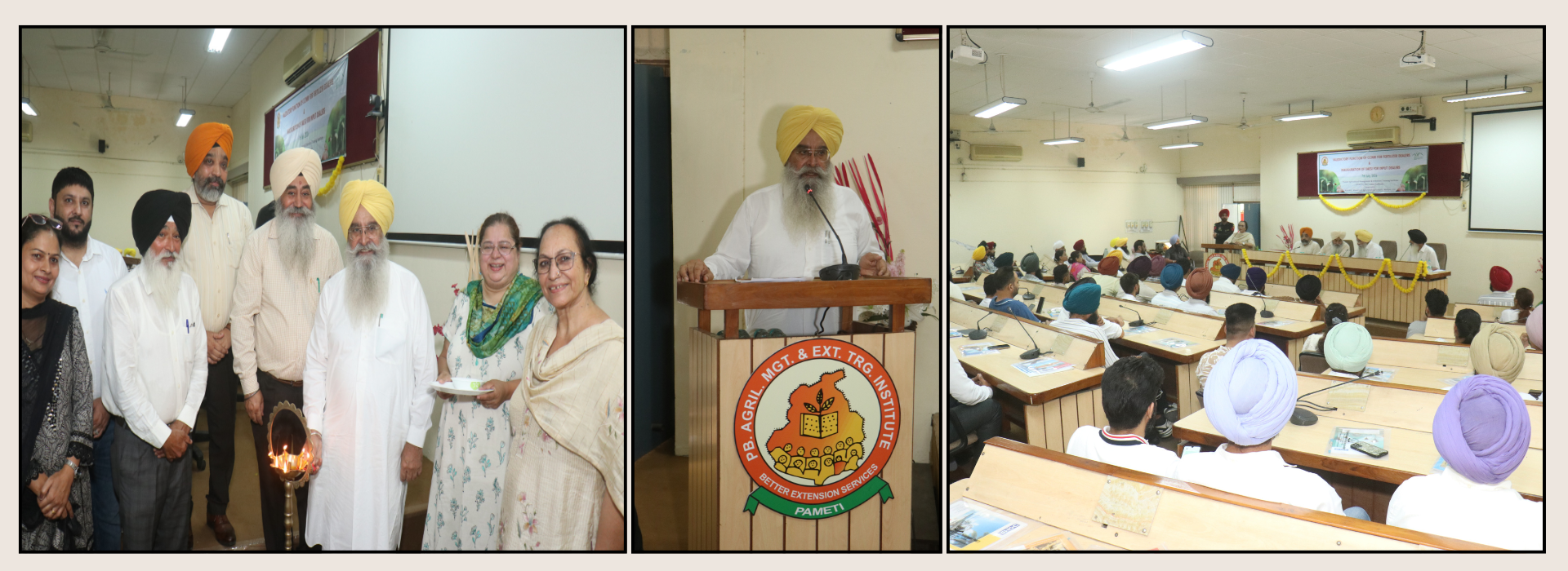 S Gurmeet Singh Khudian,Hon'ble Minister of Agriculture, Punjab; Dr K B Singh, Director PAMETI and other dignitaries on the ocassion of Inauguration of DAESI batches and Valedictory ceremony of CCINM course at PAMETI on 7.7.26